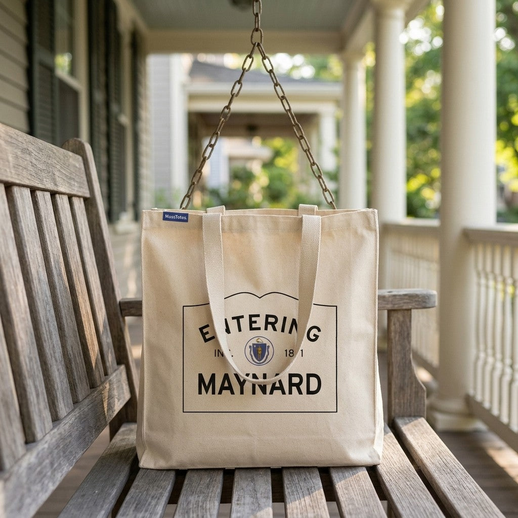 Entering Maynard, Massachusetts Canvas Tote Bag - Everyday In-Situ View - Sunlit Environment