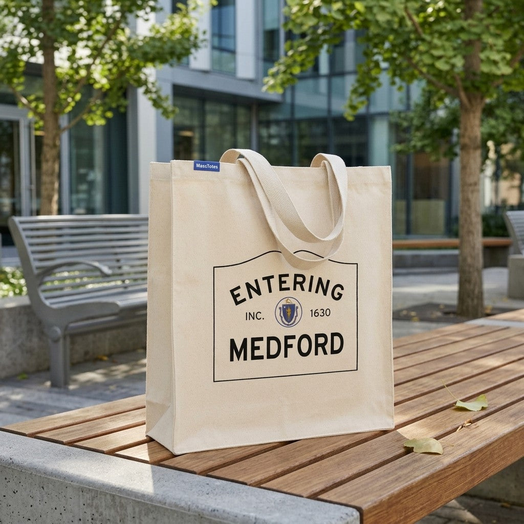 Entering Medford, Massachusetts Canvas Tote Bag - Outdoor In-Situ View - Scenic Atmosphere