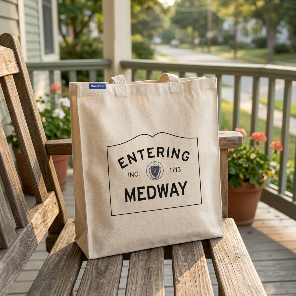 Entering Medway, Massachusetts Canvas Tote Bag - Outdoor In-Situ View - Scenic Atmosphere
