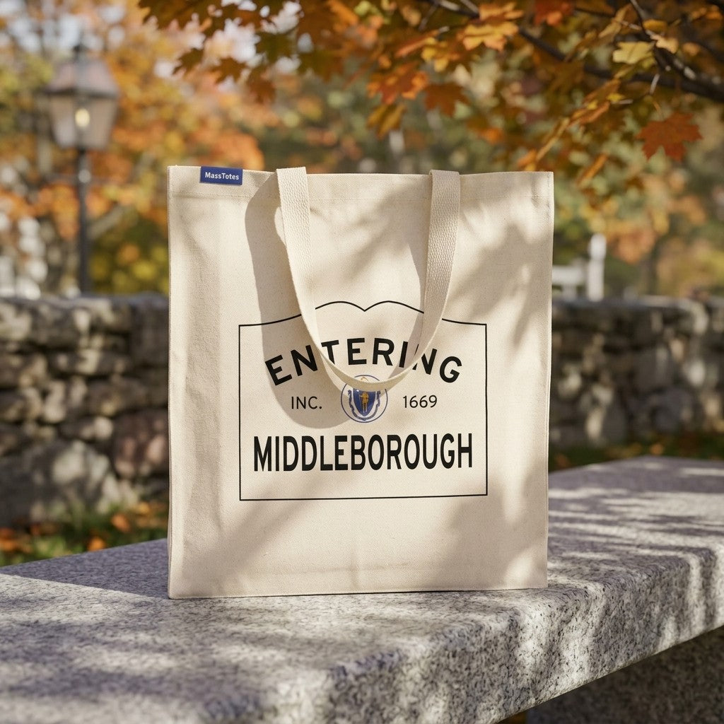 Entering Middleborough, Massachusetts Canvas Tote Bag - Lifestyle Scene - Relaxed Natural Setting