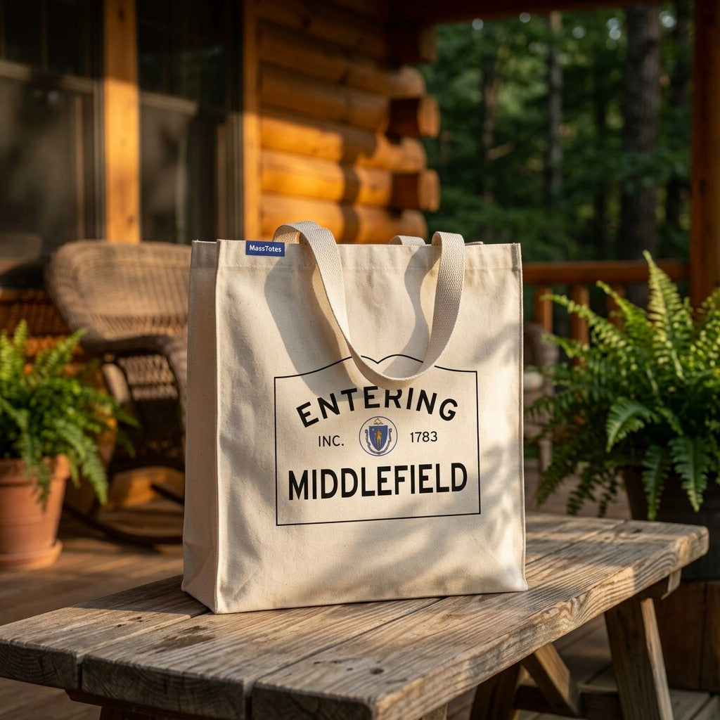Entering Middlefield, Massachusetts Canvas Tote Bag - Everyday In-Situ View - Sunlit Environment