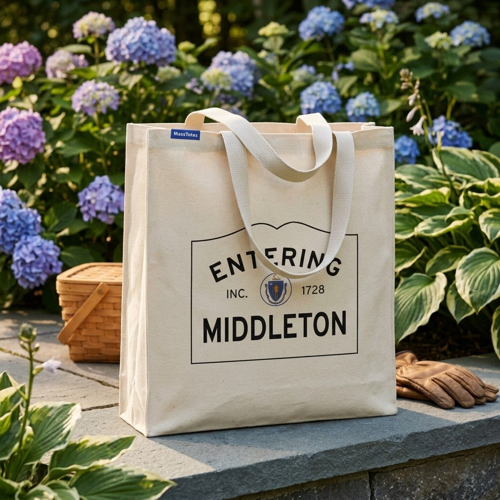 Entering Middleton, Massachusetts Canvas Tote Bag - Lifestyle Scene - Relaxed Natural Setting