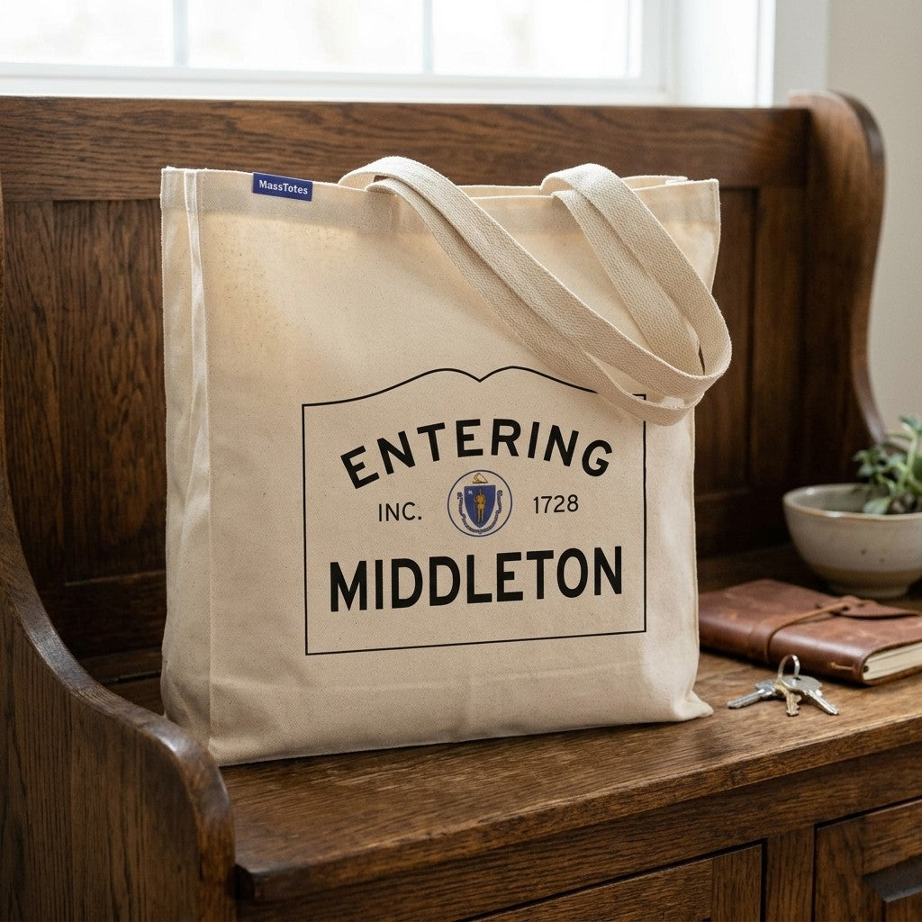 Entering Middleton, Massachusetts Canvas Tote Bag - Lifestyle Scene - Classic New England Detail