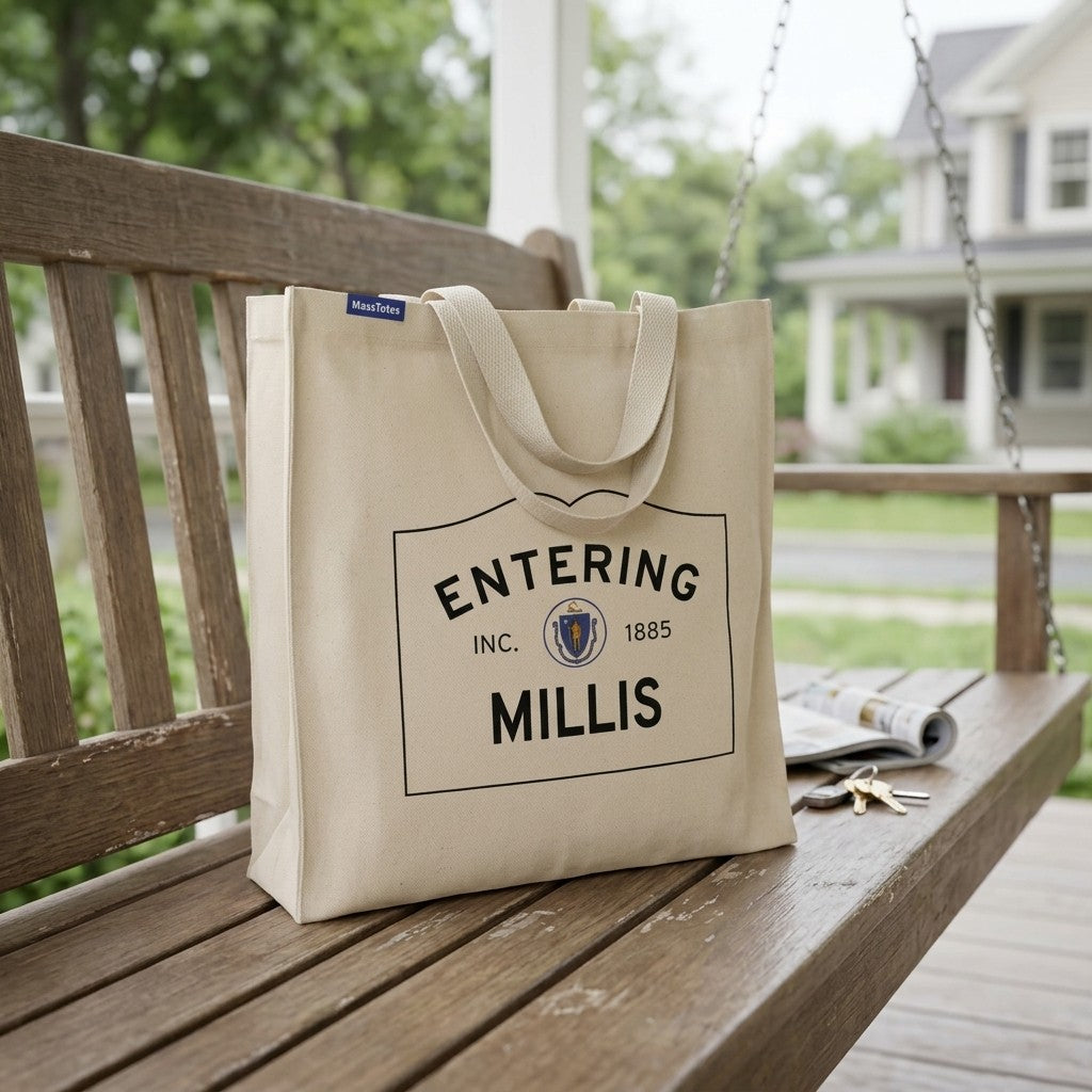 Entering Millis, Massachusetts Canvas Tote Bag - Outdoor In-Situ View - Scenic Atmosphere