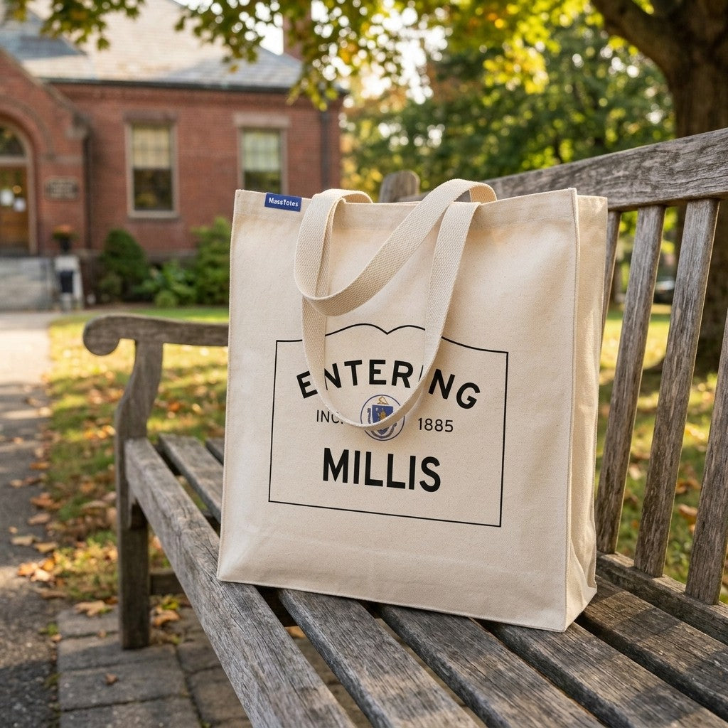 Entering Millis, Massachusetts Canvas Tote Bag - Everyday In-Situ View - Sunlit Environment