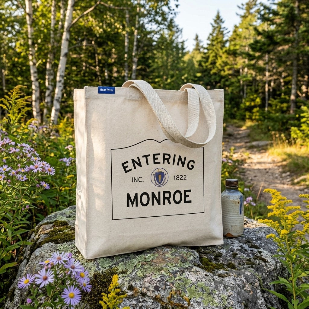 Entering Monroe, Massachusetts Canvas Tote Bag - Outdoor In-Situ View - Scenic Atmosphere