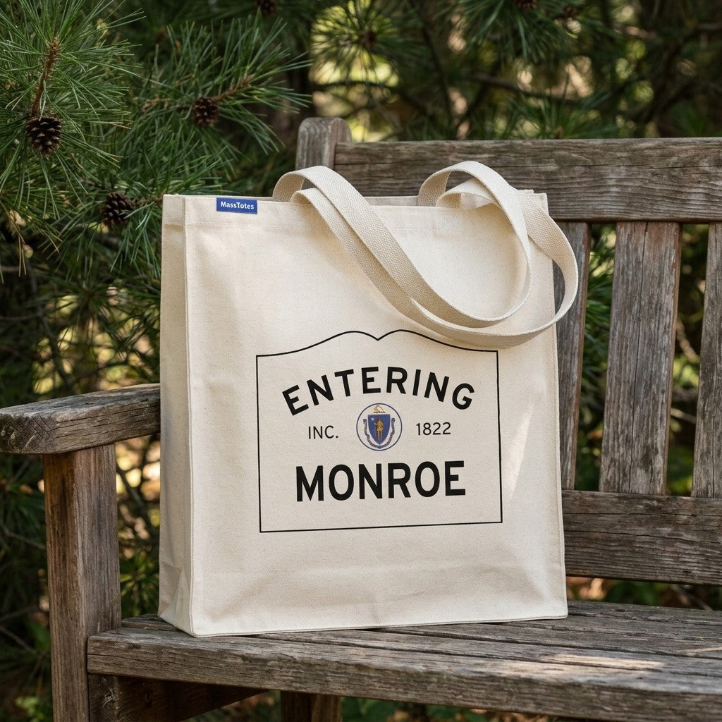 Entering Monroe, Massachusetts Canvas Tote Bag - Everyday In-Situ View - Sunlit Environment