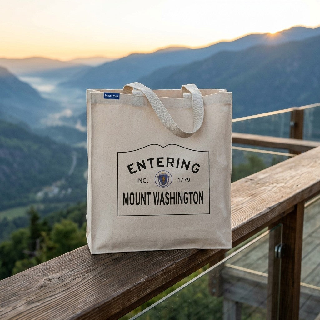 Entering Mount Washington, Massachusetts Canvas Tote Bag - Lifestyle Scene - Classic New England Detail
