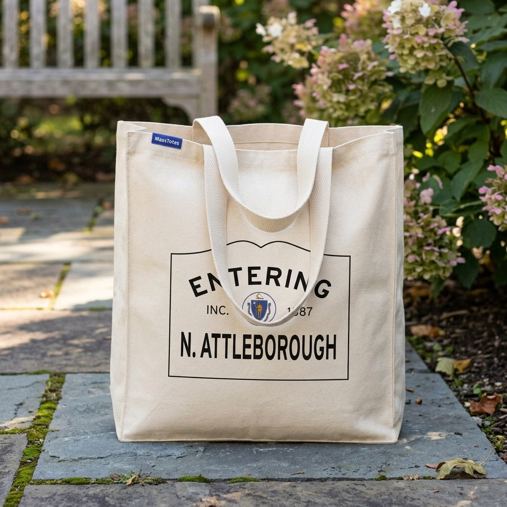 Entering North Attleborough, Massachusetts Canvas Tote Bag - Lifestyle Scene - Relaxed Natural Setting
