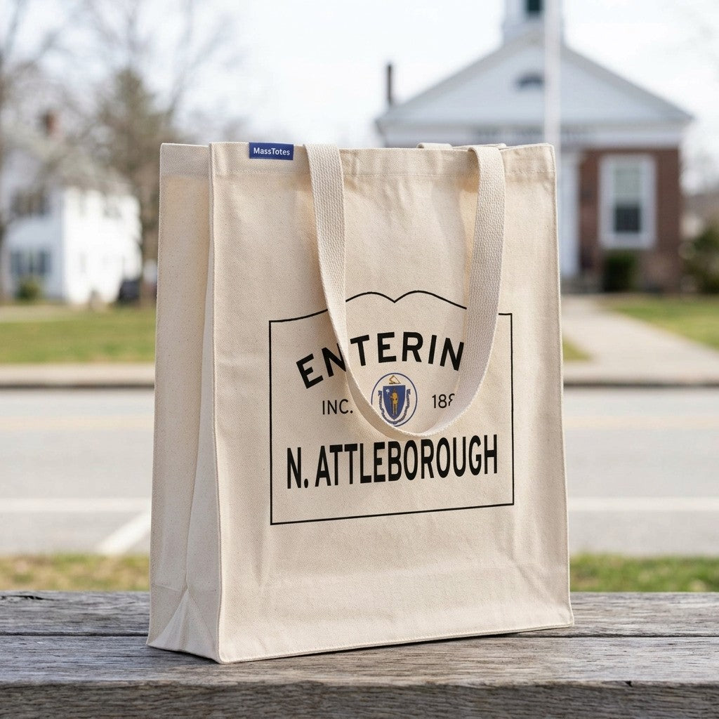 Entering North Attleborough, Massachusetts Canvas Tote Bag - Lifestyle Scene - Classic New England Detail
