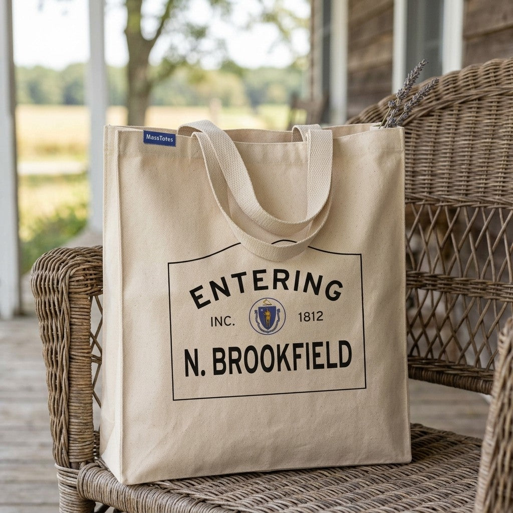 Entering North Brookfield, Massachusetts Canvas Tote Bag - Lifestyle Scene - Classic New England Detail