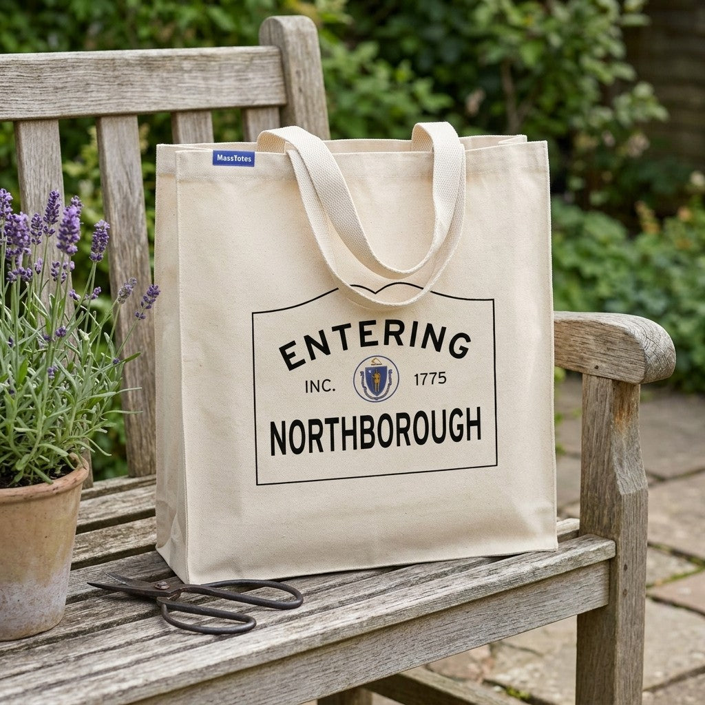 Entering Northborough, Massachusetts Canvas Tote Bag - Lifestyle Scene - Relaxed Natural Setting