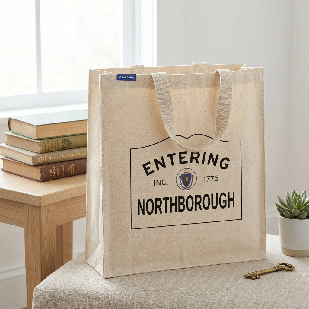 Entering Northborough, Massachusetts Canvas Tote Bag - Lifestyle Scene - Classic New England Detail
