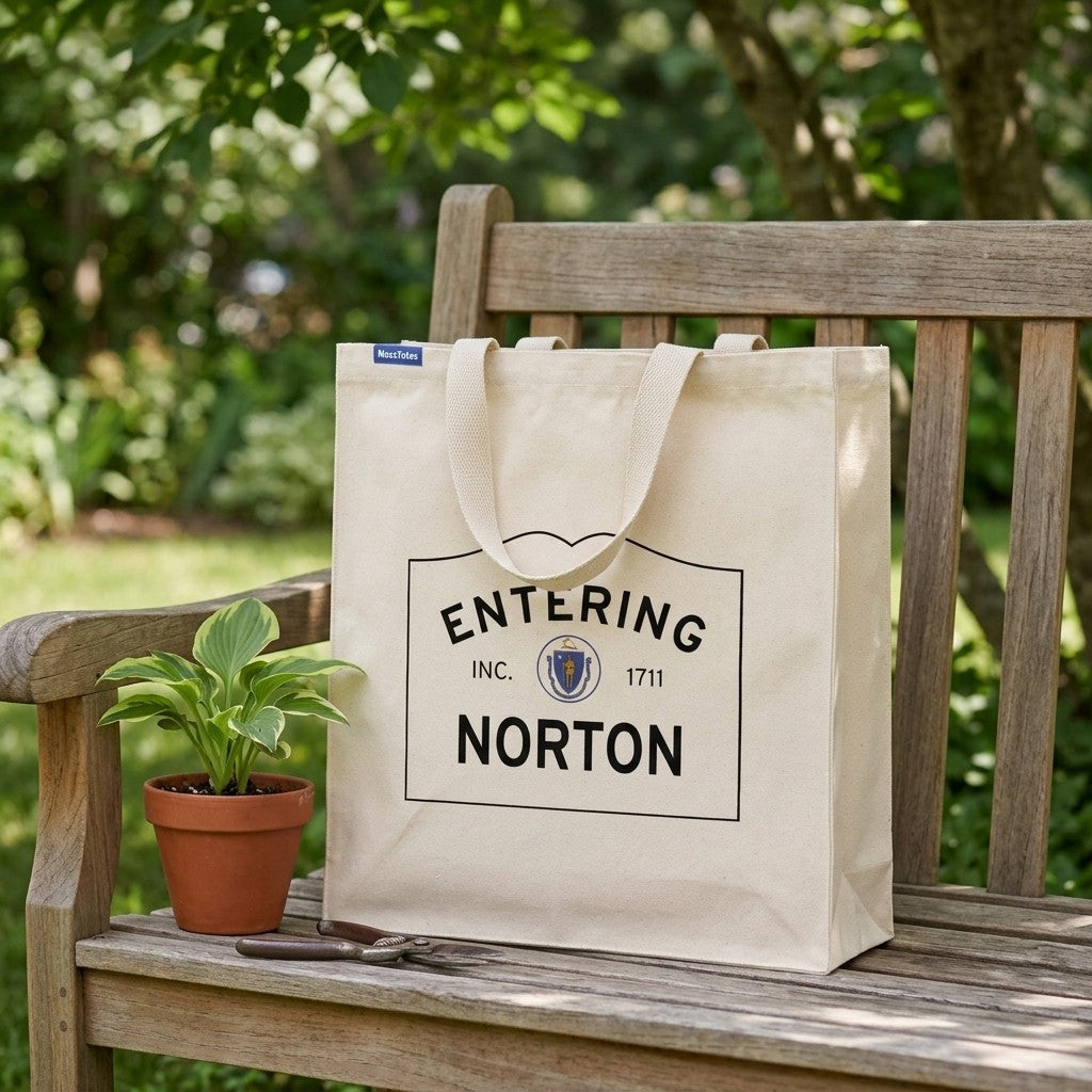 Entering Norton, Massachusetts Canvas Tote Bag - Lifestyle Scene - Relaxed Natural Setting