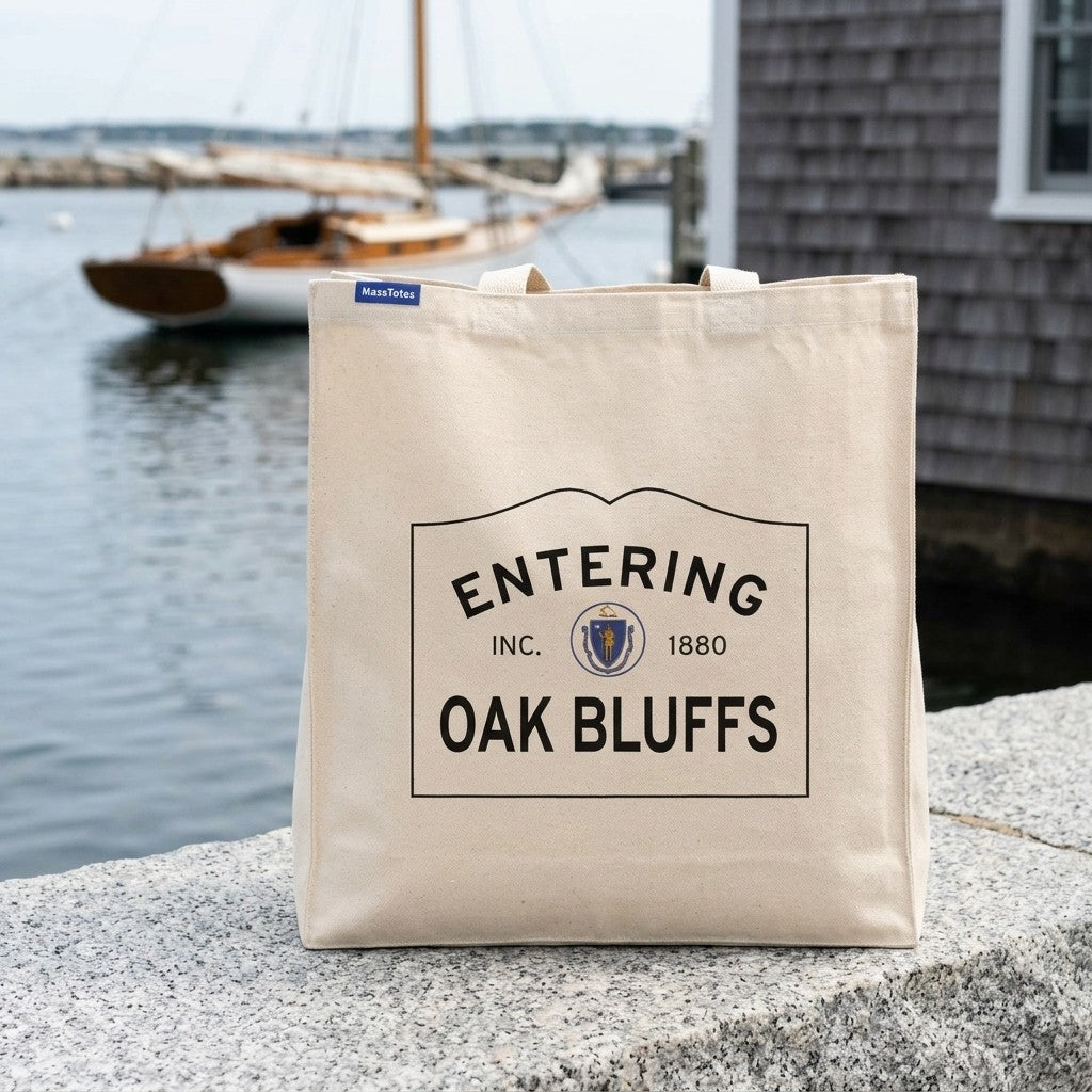 Entering Oak Bluffs, Massachusetts Canvas Tote Bag - Lifestyle Scene - Relaxed Natural Setting