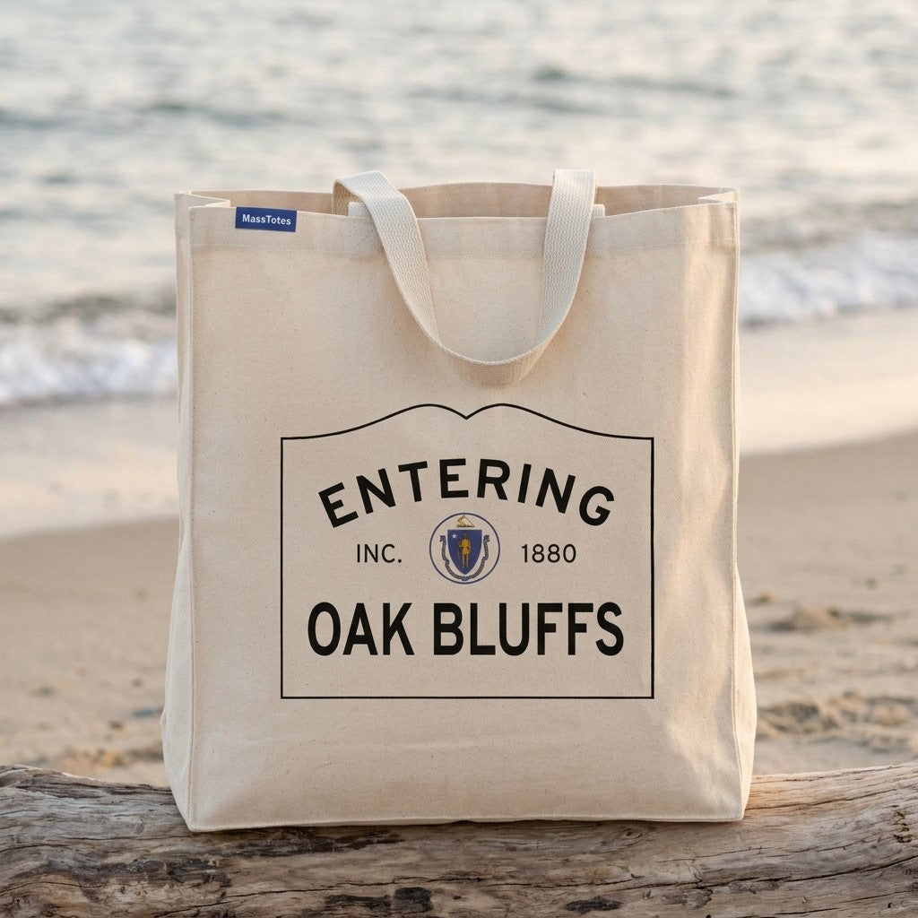 Entering Oak Bluffs, Massachusetts Canvas Tote Bag - Lifestyle Scene - Classic New England Detail