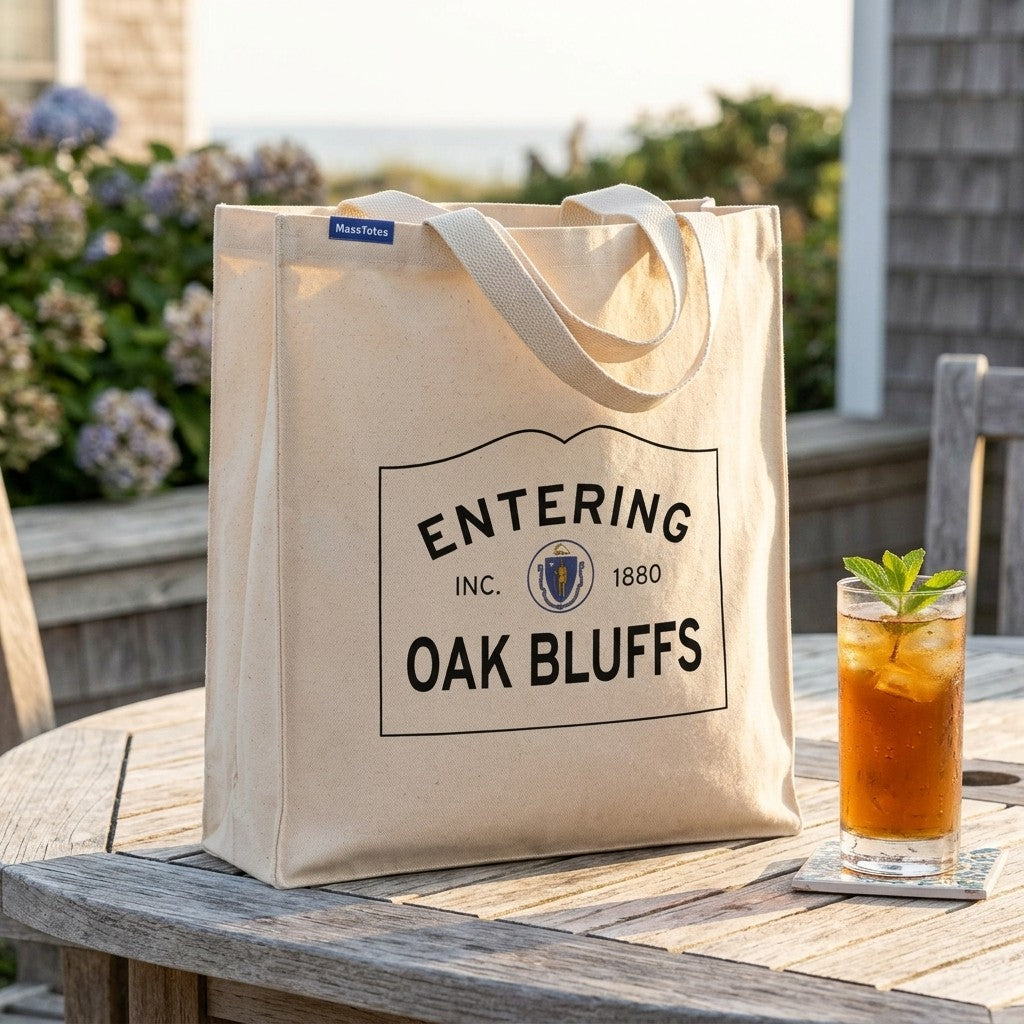 Entering Oak Bluffs, Massachusetts Canvas Tote Bag - Everyday In-Situ View - Sunlit Environment