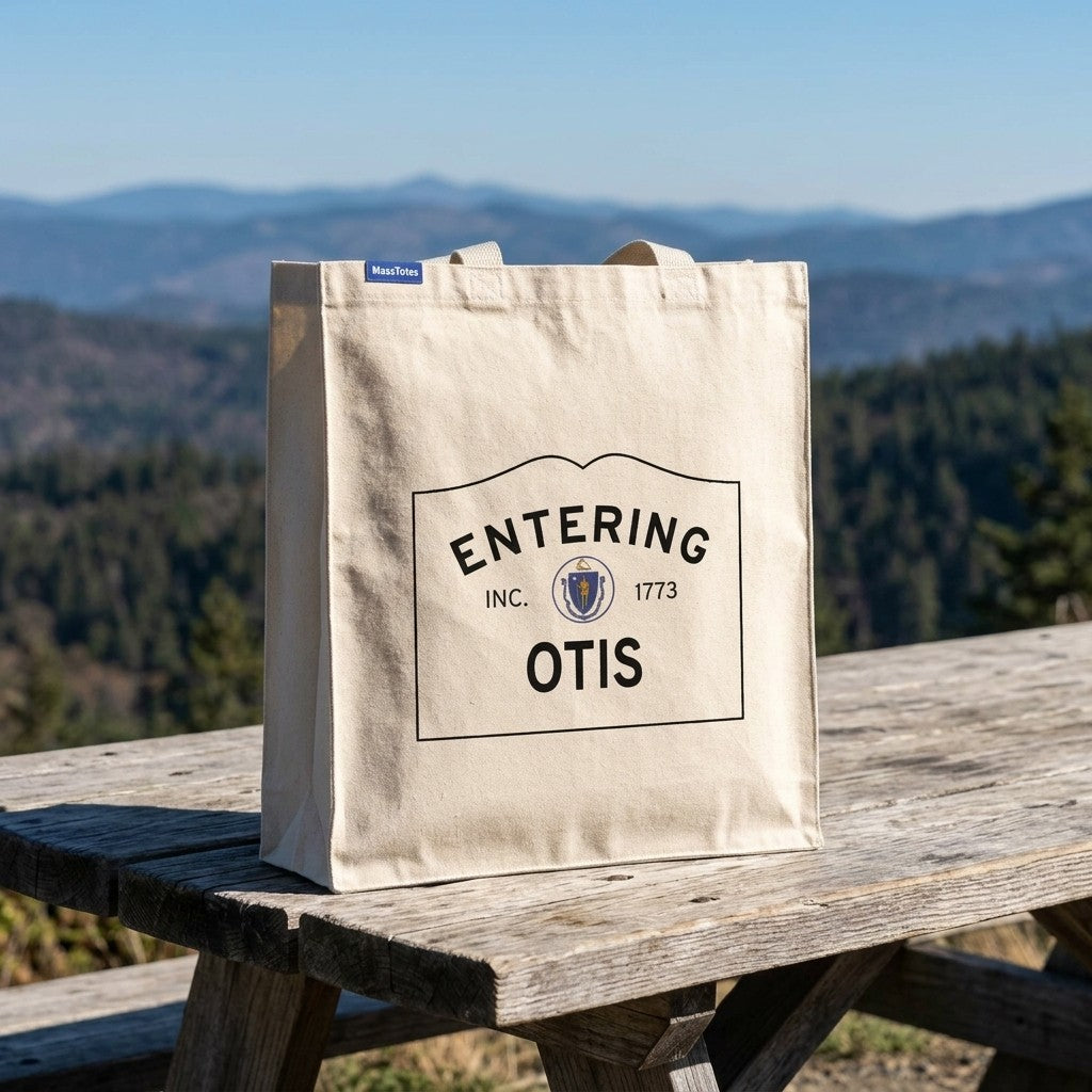 Entering Otis, Massachusetts Canvas Tote Bag - Lifestyle Scene - Relaxed Natural Setting