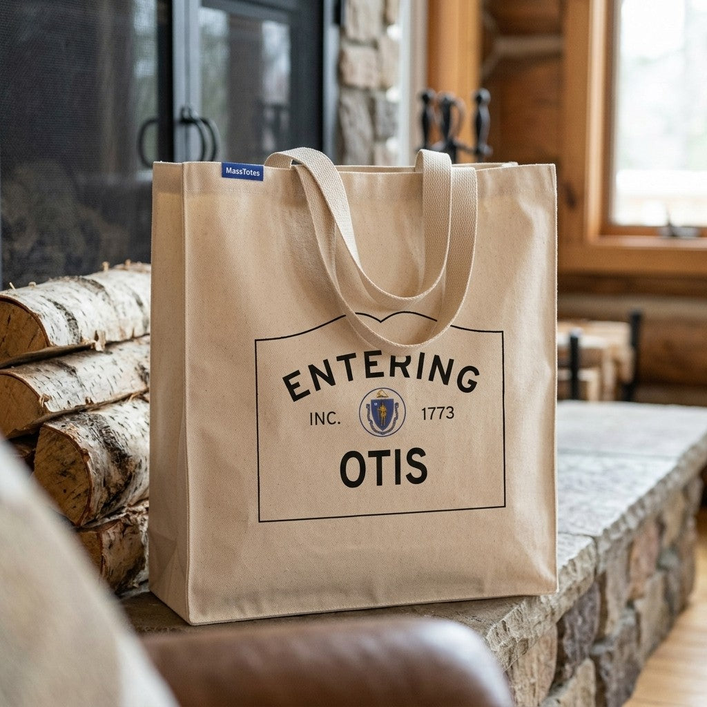 Entering Otis, Massachusetts Canvas Tote Bag - Outdoor In-Situ View - Scenic Atmosphere