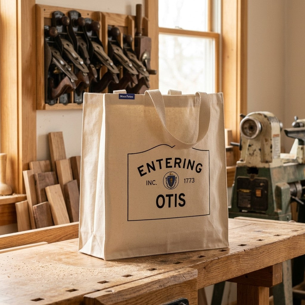Entering Otis, Massachusetts Canvas Tote Bag - Everyday In-Situ View - Sunlit Environment