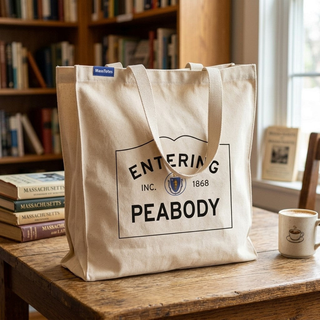 Entering Peabody, Massachusetts Canvas Tote Bag - Lifestyle Scene - Relaxed Natural Setting