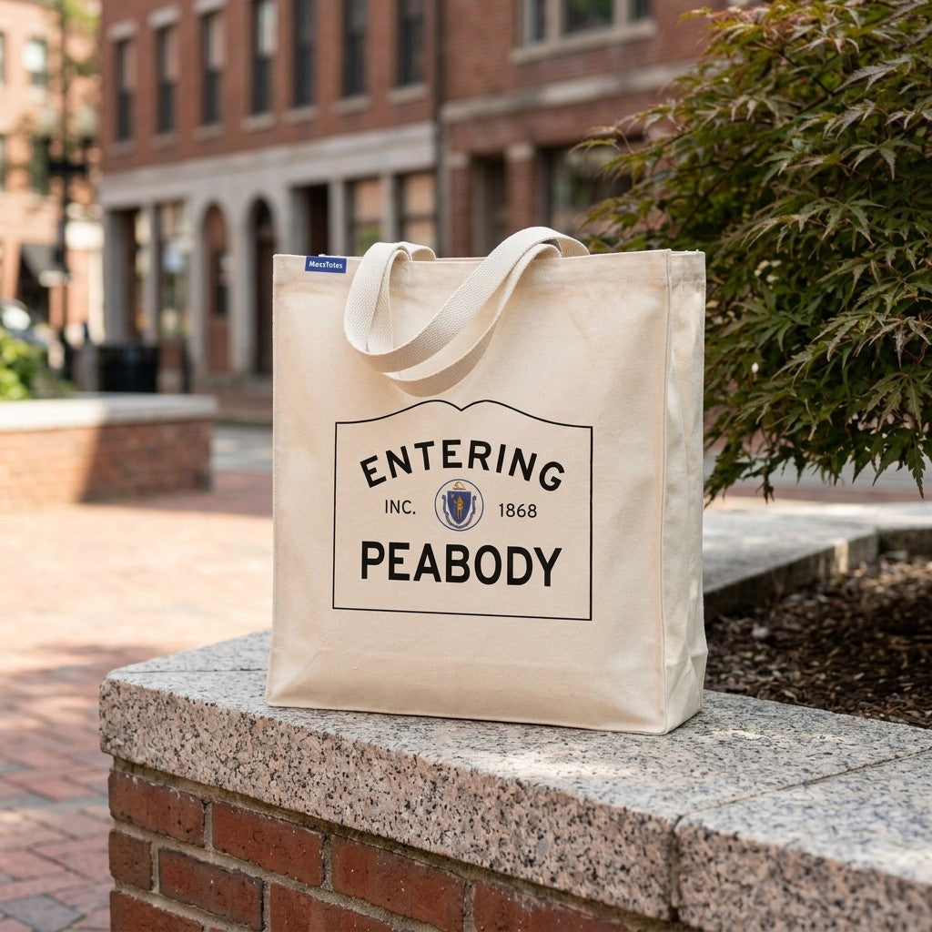 Entering Peabody, Massachusetts Canvas Tote Bag - Everyday In-Situ View - Sunlit Environment