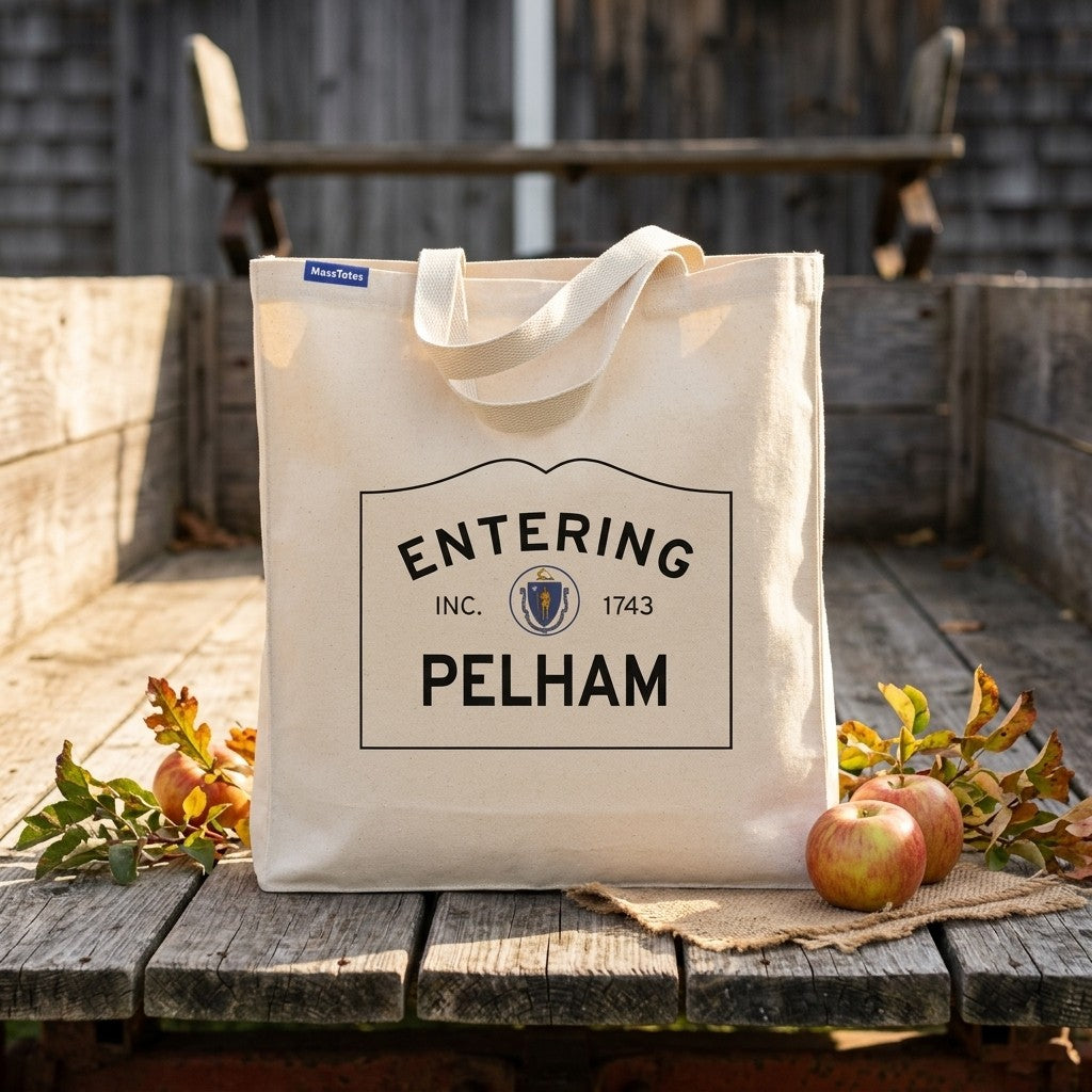 Entering Pelham, Massachusetts Canvas Tote Bag - Lifestyle Scene - Relaxed Natural Setting