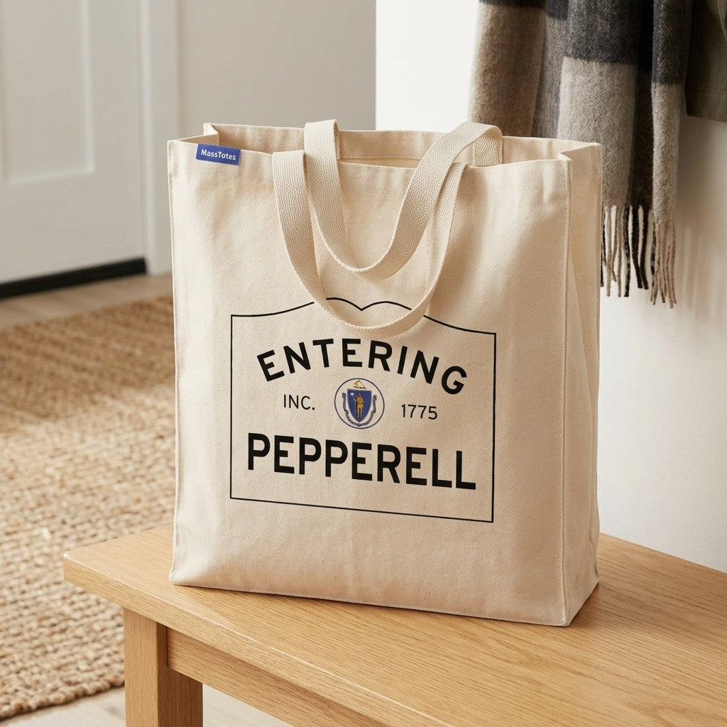 Entering Pepperell, Massachusetts Canvas Tote Bag - Lifestyle Scene - Relaxed Natural Setting