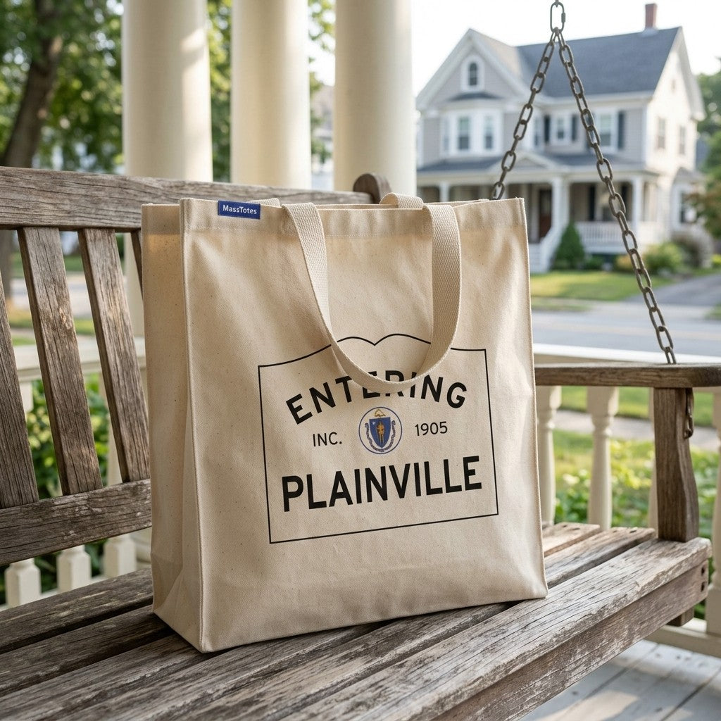 Entering Plainville, Massachusetts Canvas Tote Bag - Outdoor In-Situ View - Scenic Atmosphere