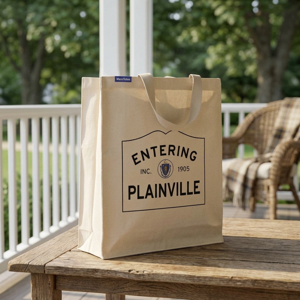 Entering Plainville, Massachusetts Canvas Tote Bag - Everyday In-Situ View - Sunlit Environment