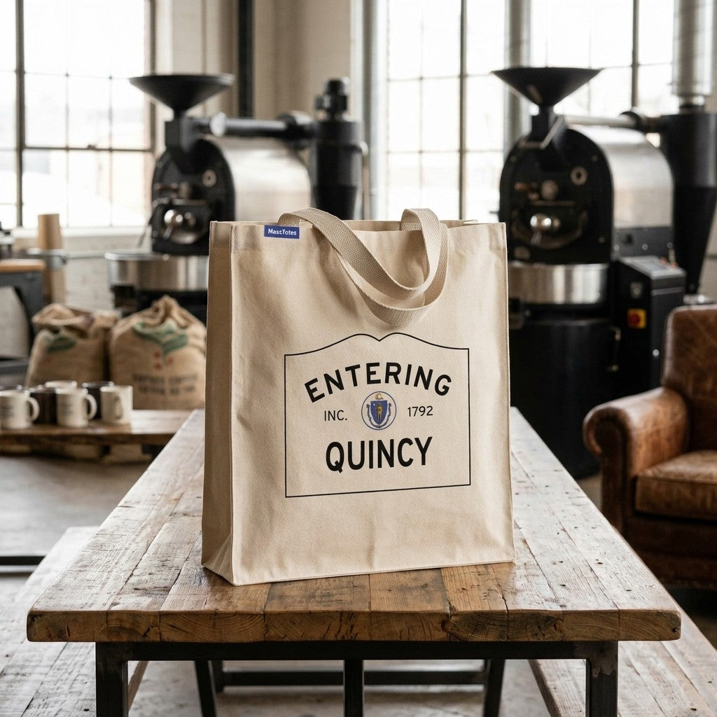 Entering Quincy, Massachusetts Canvas Tote Bag - Lifestyle Scene - Relaxed Natural Setting