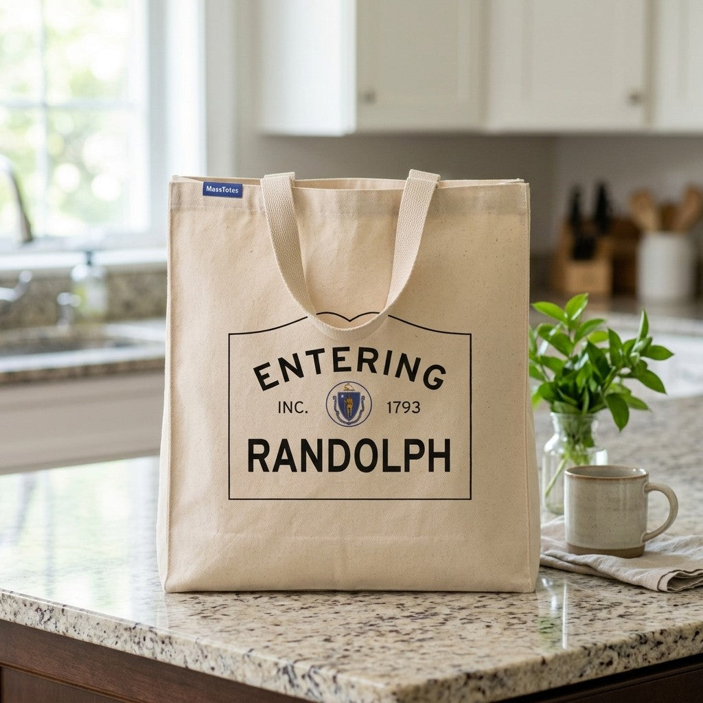 Entering Randolph, Massachusetts Canvas Tote Bag - Outdoor In-Situ View - Scenic Atmosphere