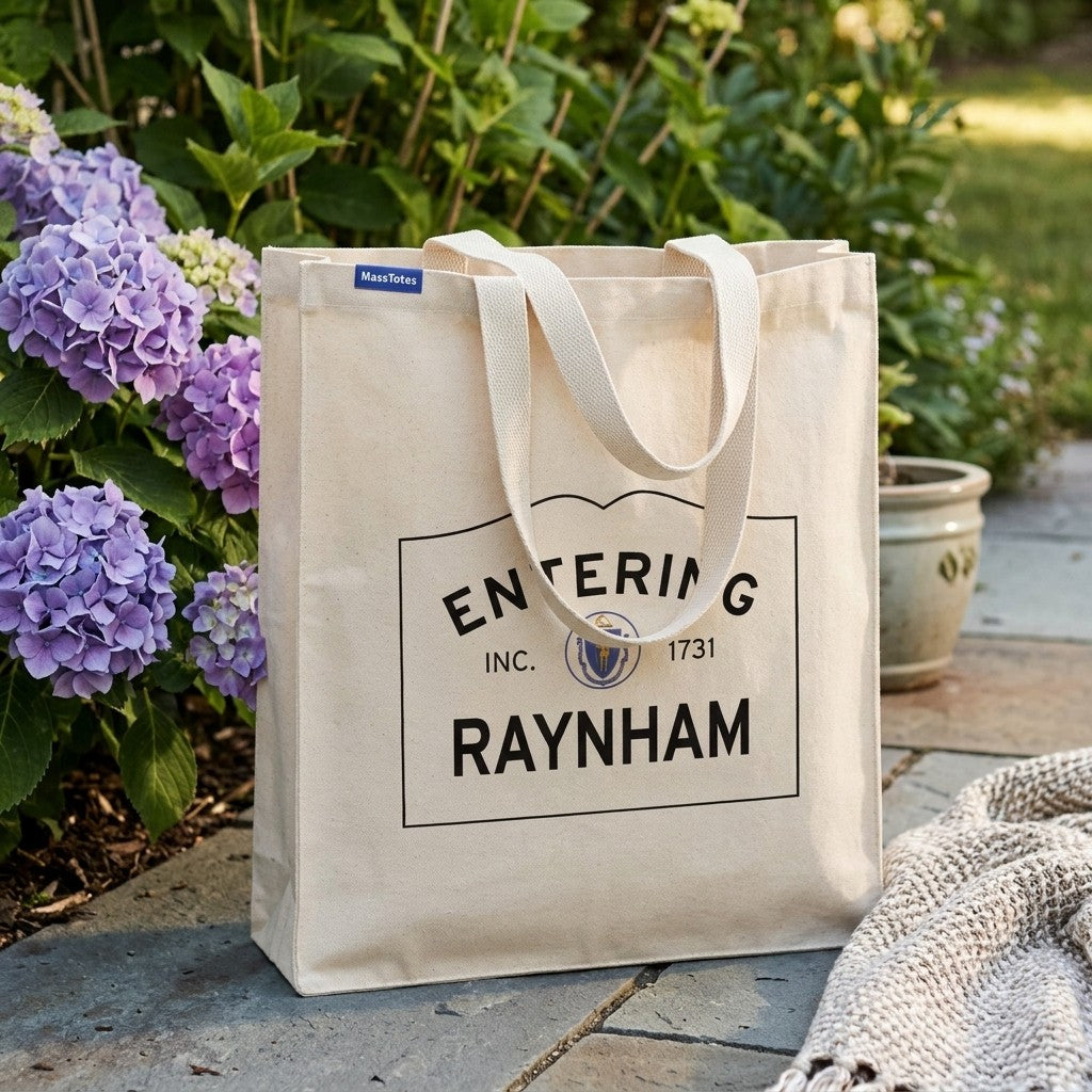 Entering Raynham, Massachusetts Canvas Tote Bag - Lifestyle Scene - Relaxed Natural Setting