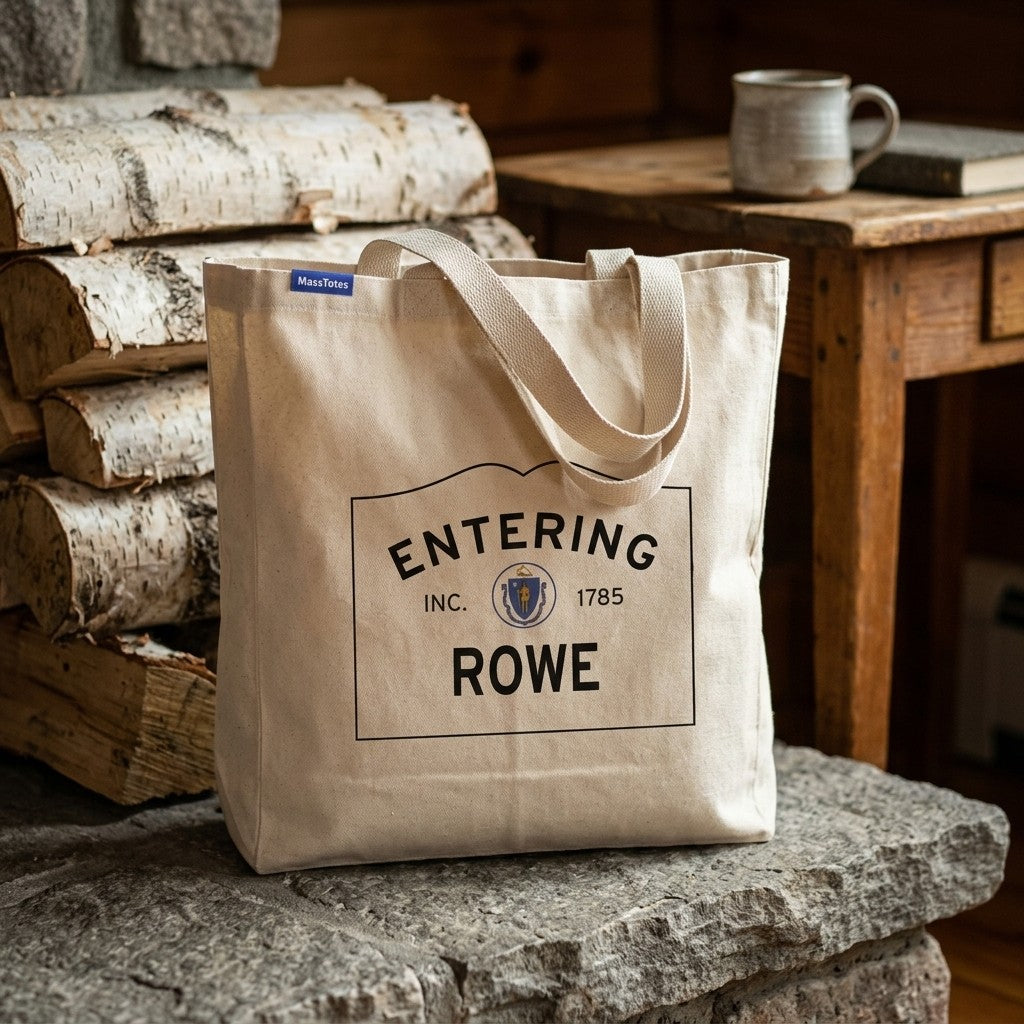 Entering Rowe, Massachusetts Canvas Tote Bag - Lifestyle Scene - Relaxed Natural Setting