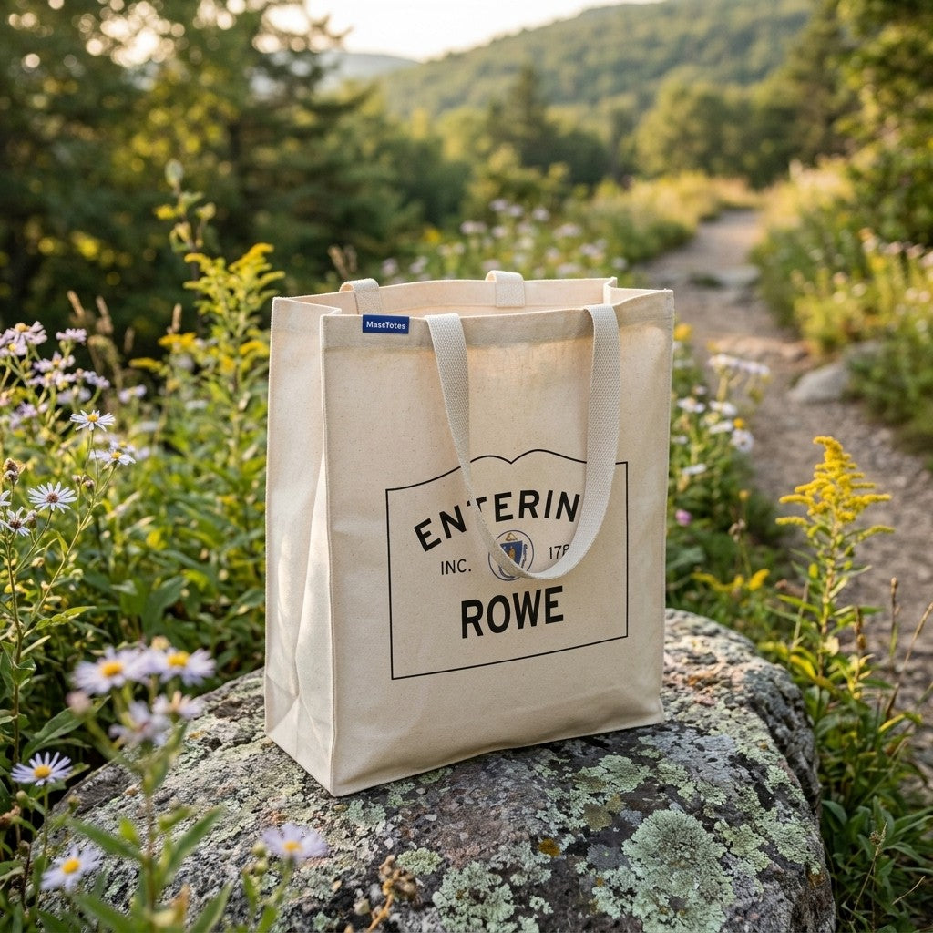 Entering Rowe, Massachusetts Canvas Tote Bag - Outdoor In-Situ View - Scenic Atmosphere
