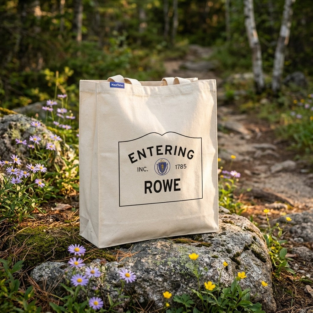 Entering Rowe, Massachusetts Canvas Tote Bag - Everyday In-Situ View - Sunlit Environment