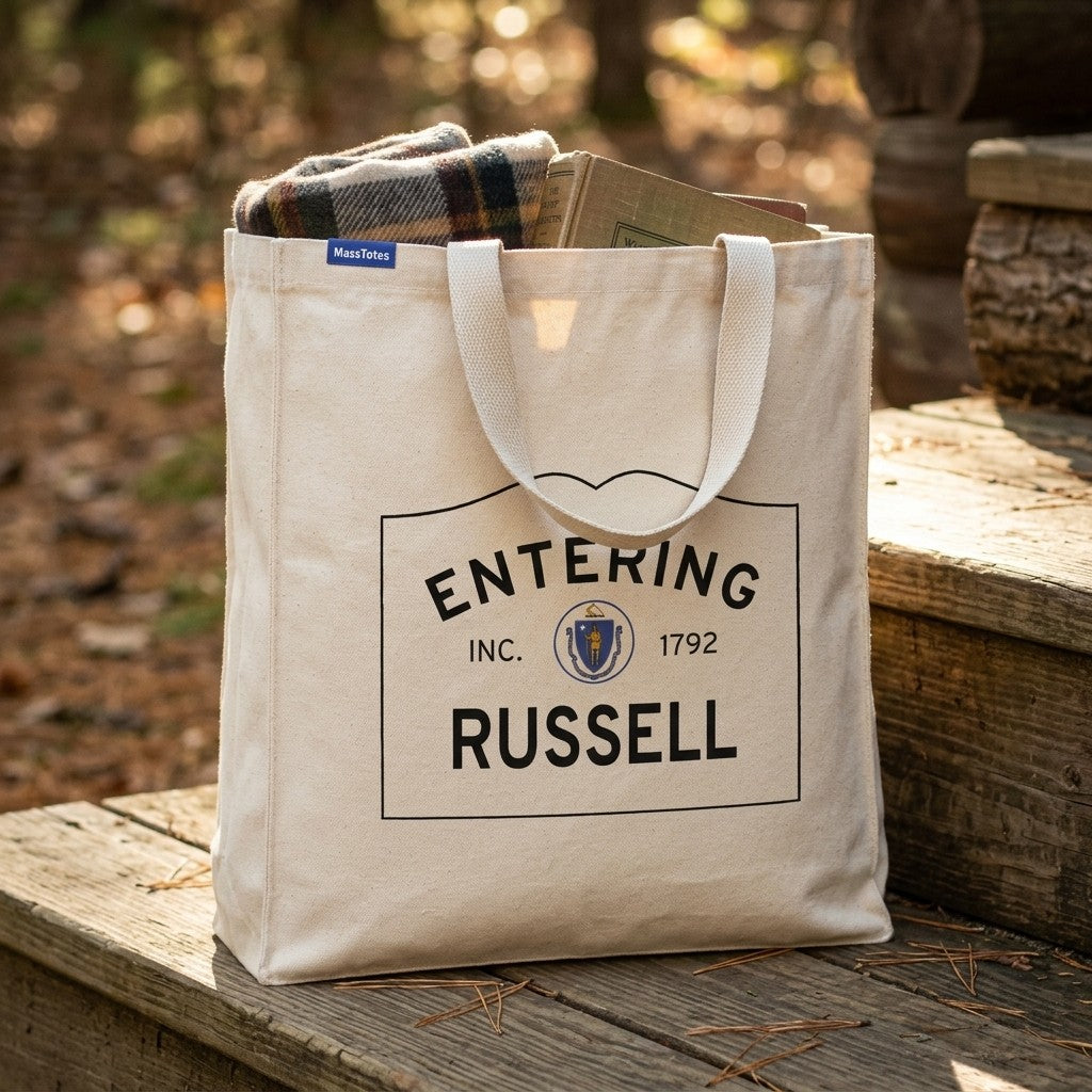 Entering Russell, Massachusetts Canvas Tote Bag - Everyday In-Situ View - Sunlit Environment