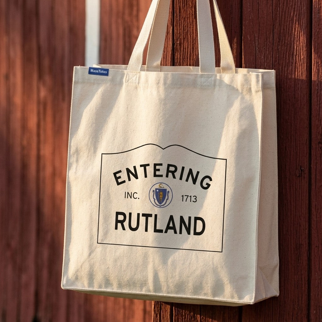 Entering Rutland, Massachusetts Canvas Tote Bag - Lifestyle Scene - Relaxed Natural Setting