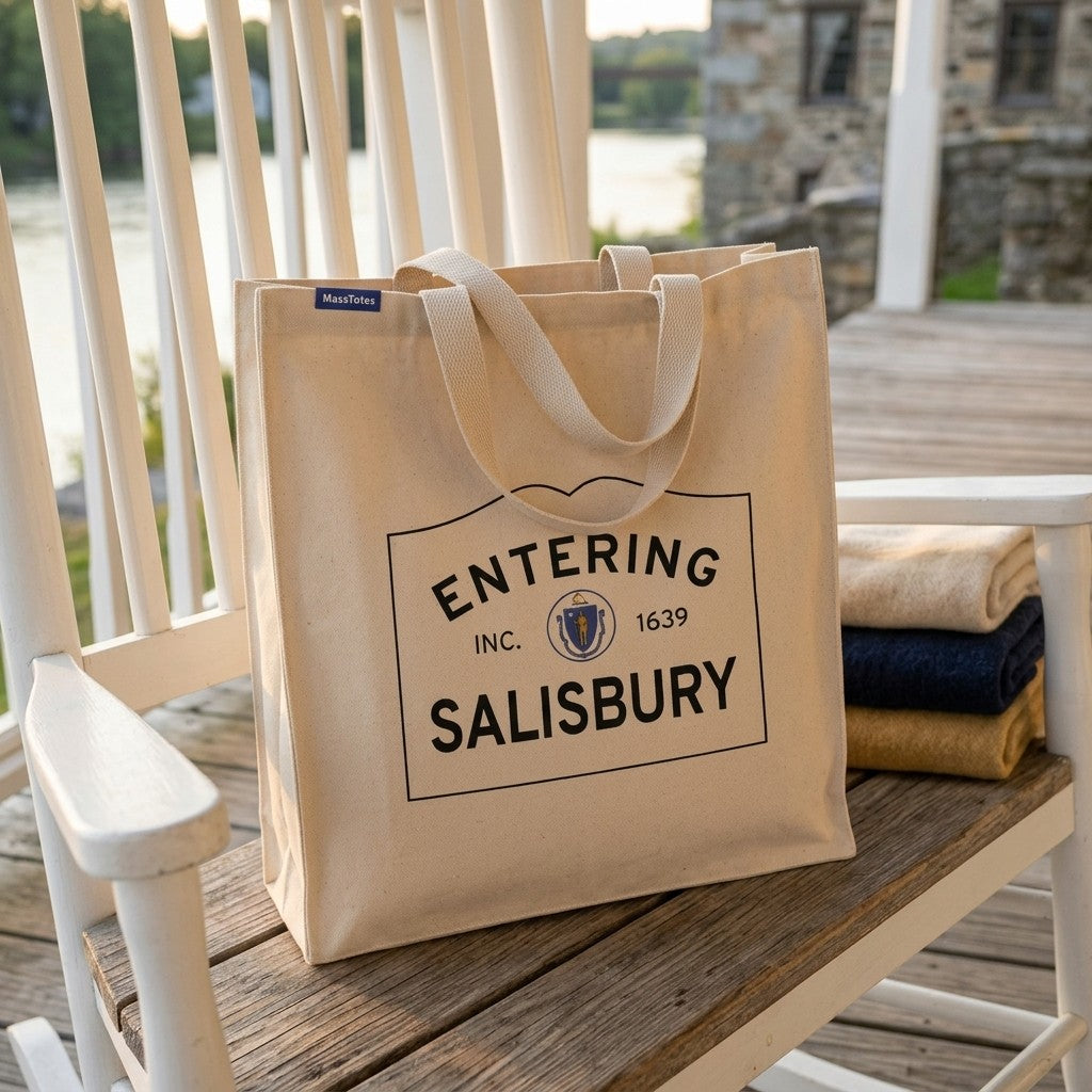 Entering Salisbury, Massachusetts Canvas Tote Bag - Outdoor In-Situ View - Scenic Atmosphere