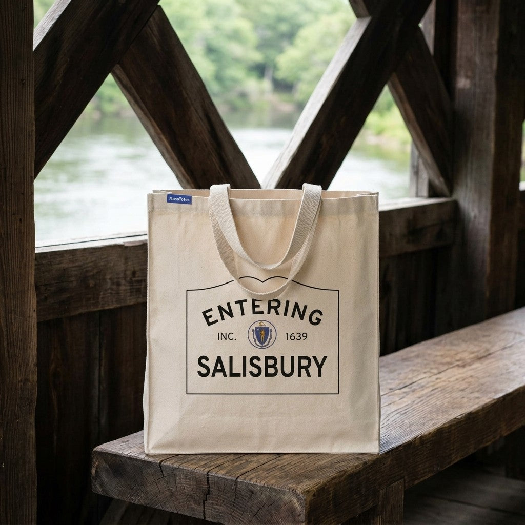 Entering Salisbury, Massachusetts Canvas Tote Bag - Everyday In-Situ View - Sunlit Environment
