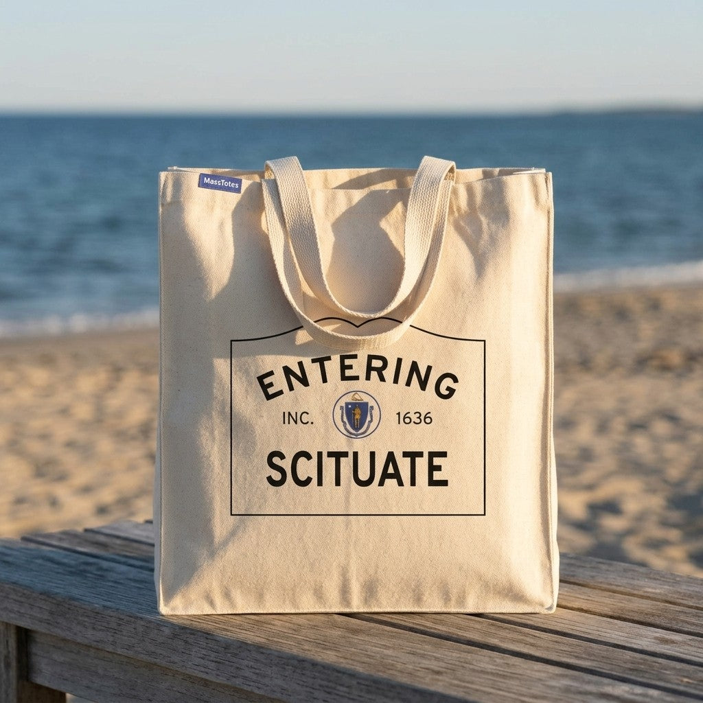Entering Scituate, Massachusetts Canvas Tote Bag - Lifestyle Scene - Classic New England Detail