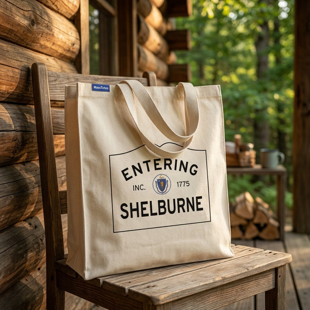 Entering Shelburne, Massachusetts Canvas Tote Bag - Lifestyle Scene - Relaxed Natural Setting