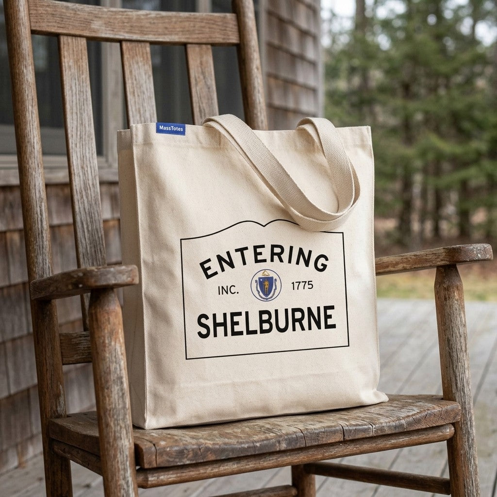 Entering Shelburne, Massachusetts Canvas Tote Bag - Lifestyle Scene - Classic New England Detail