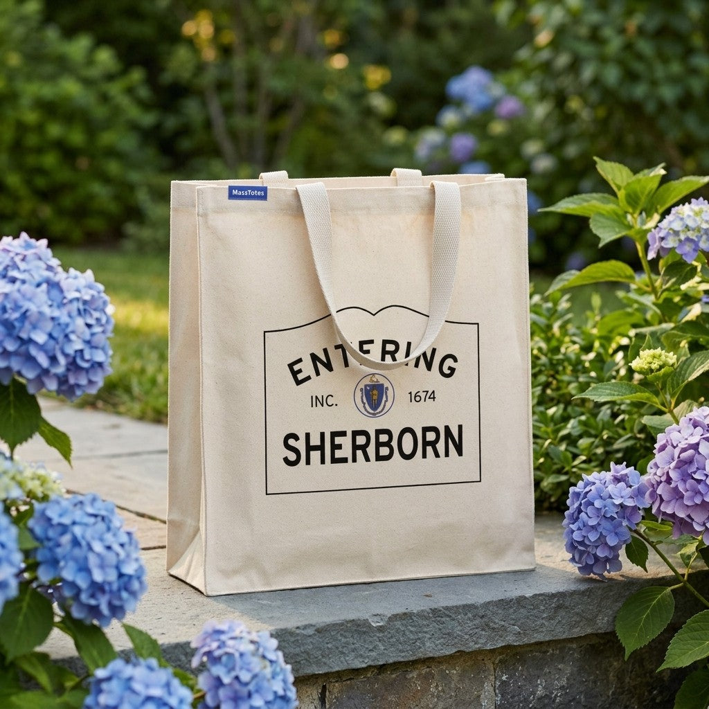 Entering Sherborn, Massachusetts Canvas Tote Bag - Lifestyle Scene - Relaxed Natural Setting