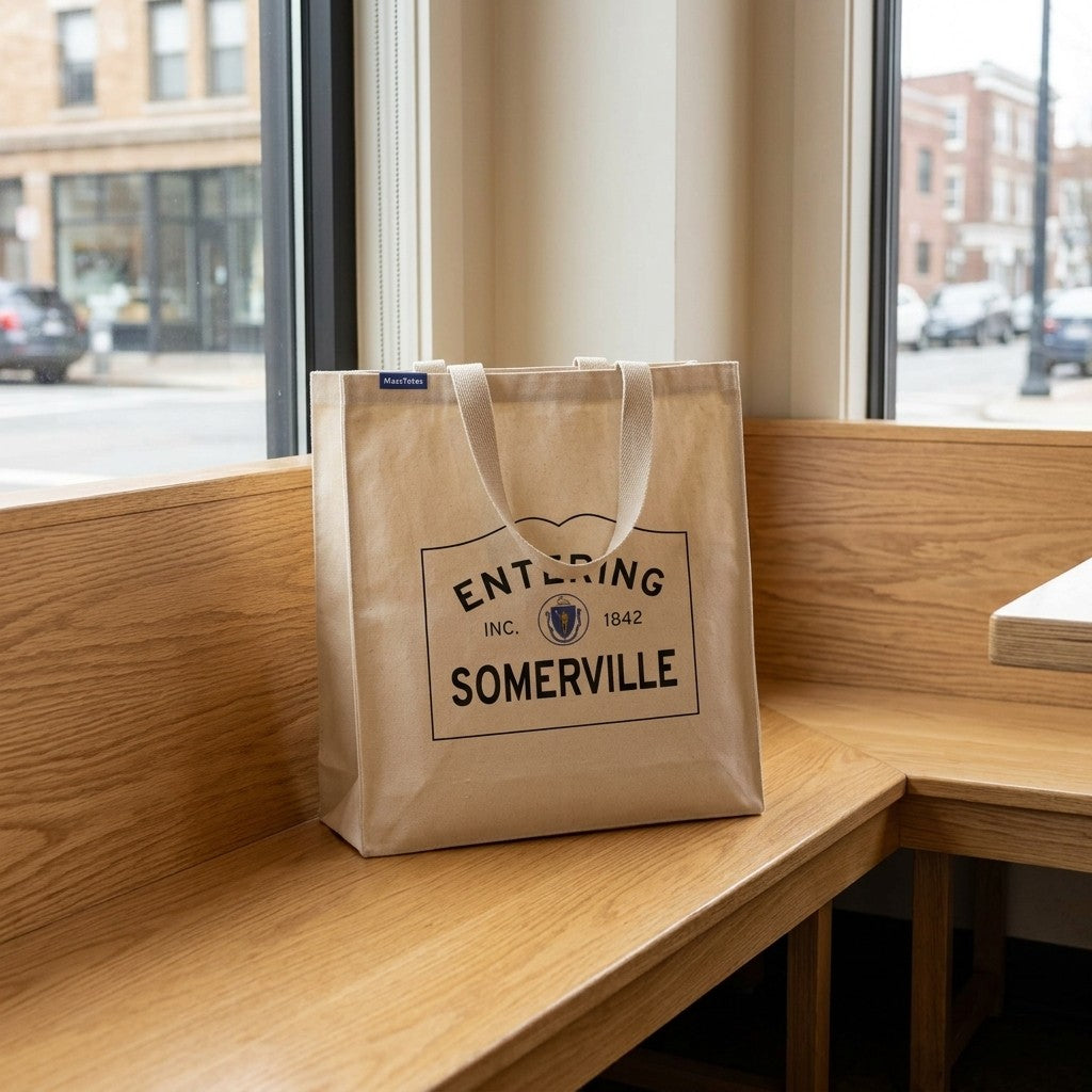 Entering Somerville, Massachusetts Canvas Tote Bag - Everyday In-Situ View - Sunlit Environment