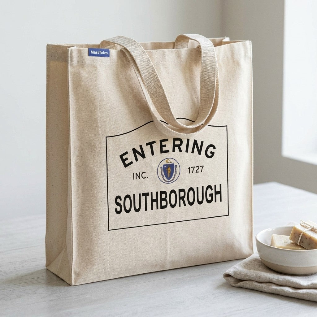 Entering Southborough, Massachusetts Canvas Tote Bag - Lifestyle Scene - Classic New England Detail