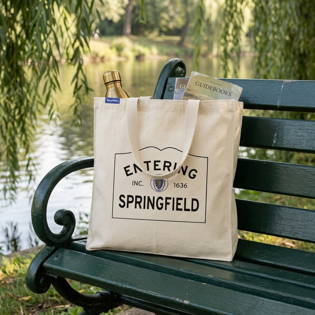 Entering Springfield, Massachusetts Canvas Tote Bag - Lifestyle Scene - Relaxed Natural Setting