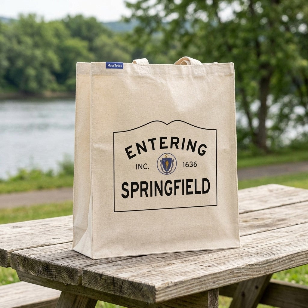 Entering Springfield, Massachusetts Canvas Tote Bag - Lifestyle Scene - Classic New England Detail