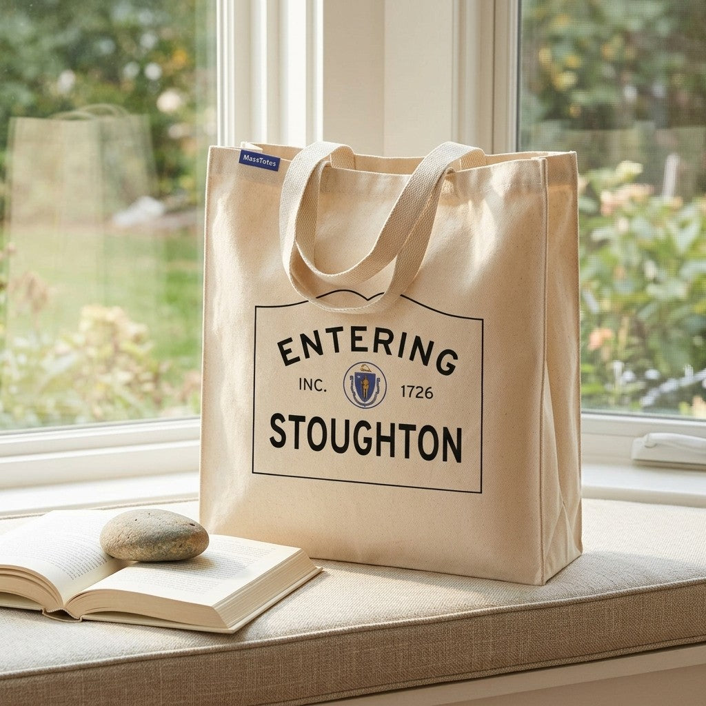 Entering Stoughton, Massachusetts Canvas Tote Bag - Lifestyle Scene - Relaxed Natural Setting