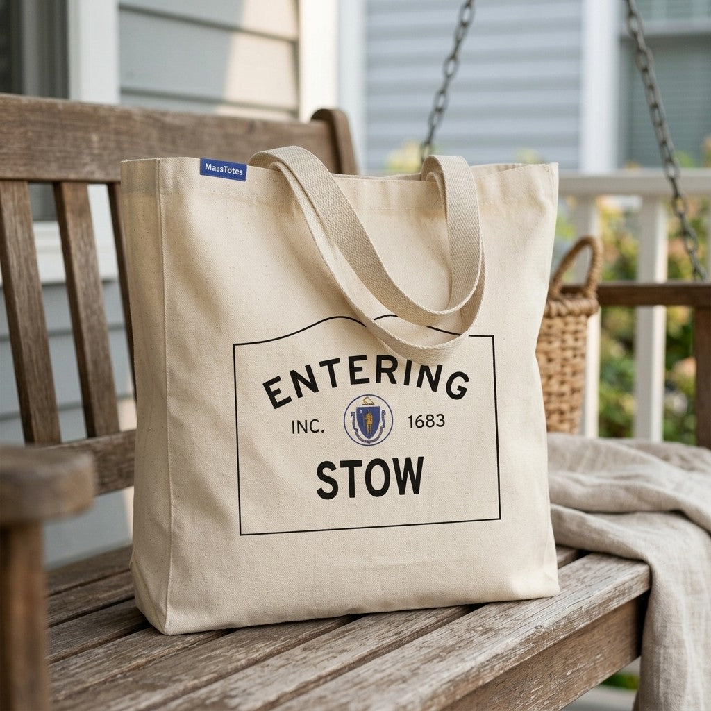 Entering Stow, Massachusetts Canvas Tote Bag - Outdoor In-Situ View - Scenic Atmosphere